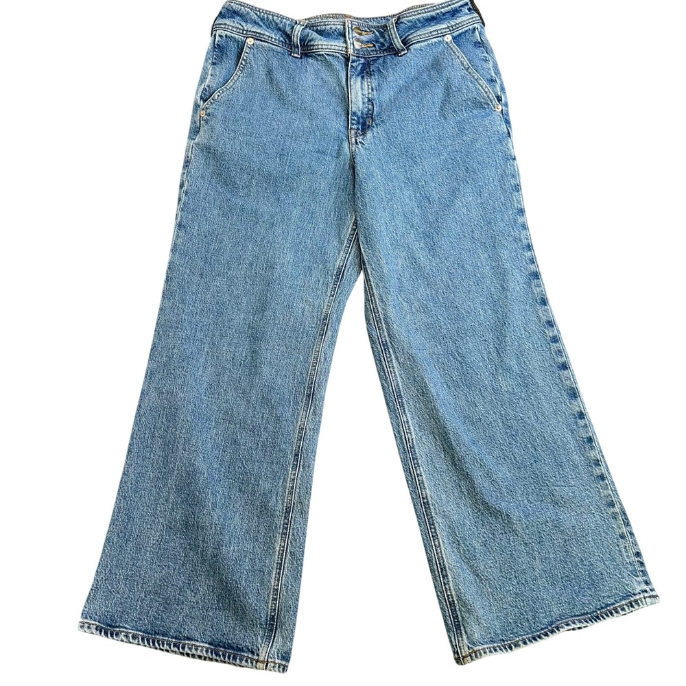 J.Crew Womens Slim Wide Leg Ankle Jeans Coastal Stacked Buttons Denim Blue 30 32